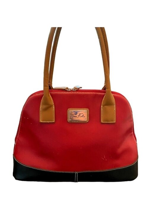 Marc Fisher Handbags - Marc Fisher Red Satchel Bag Black Bottom Structured Handbag Zip Top
